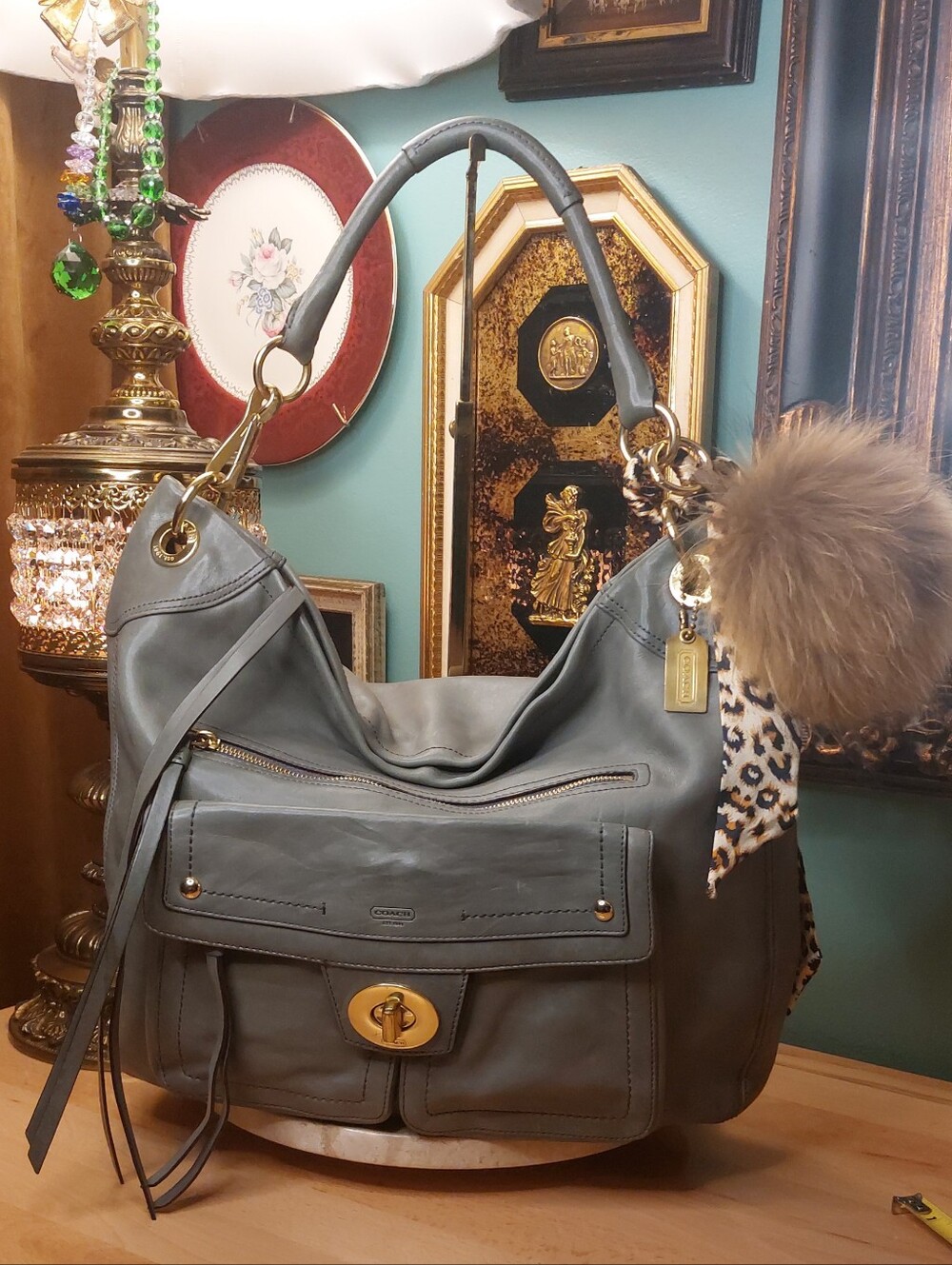 2008 Coach 1941 Hamptons Lindsay Hobo 12459 Y2k Olive Grey Purple Satin Lined